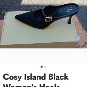 Cosy Island Black Women's Heels with Gold Buckle